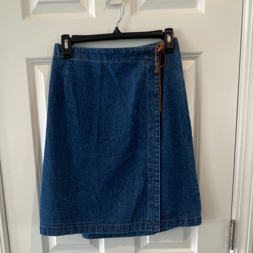 Classic Denim A-Line Skirt with Brown Accent